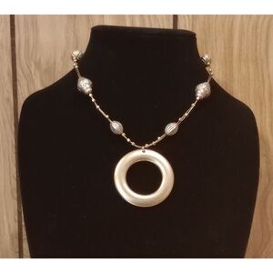 NY Gold Tone Floating Bead Circle Pendant 16-19" Multi Strand Wire Necklace